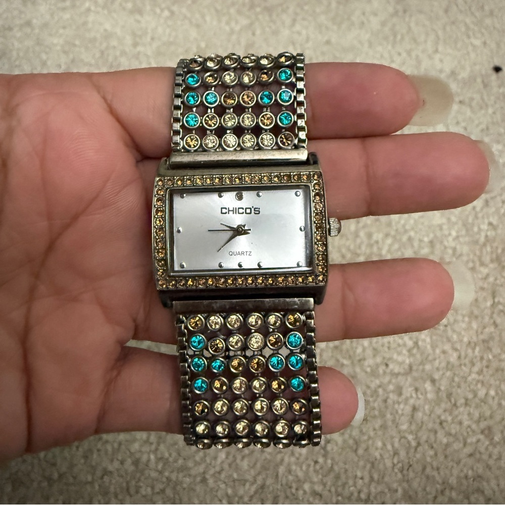 🌟4/$25🌟 Chicos Gold and Turquoise Studded Watch vtg rhinestones